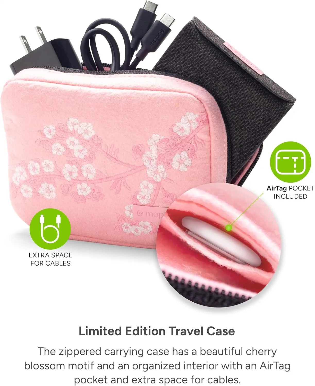 Mophie 3-in-1 Travel Charger with MagSafe - Portable Wireless Charging Hub, Compatible with iPhone 16/15/14/13/12 Series, Apple Watch Series 10 to 1 & Ultra, AirPods Pro/3rd Gen, Cherry Blossom Pink