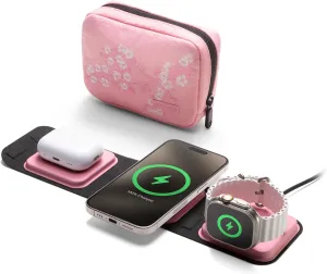 Mophie 3-in-1 Travel Charger with MagSafe - Portable Wireless Charging Hub, Compatible with iPhone 16/15/14/13/12 Series, Apple Watch Series 10 to 1 & Ultra, AirPods Pro/3rd Gen, Cherry Blossom Pink