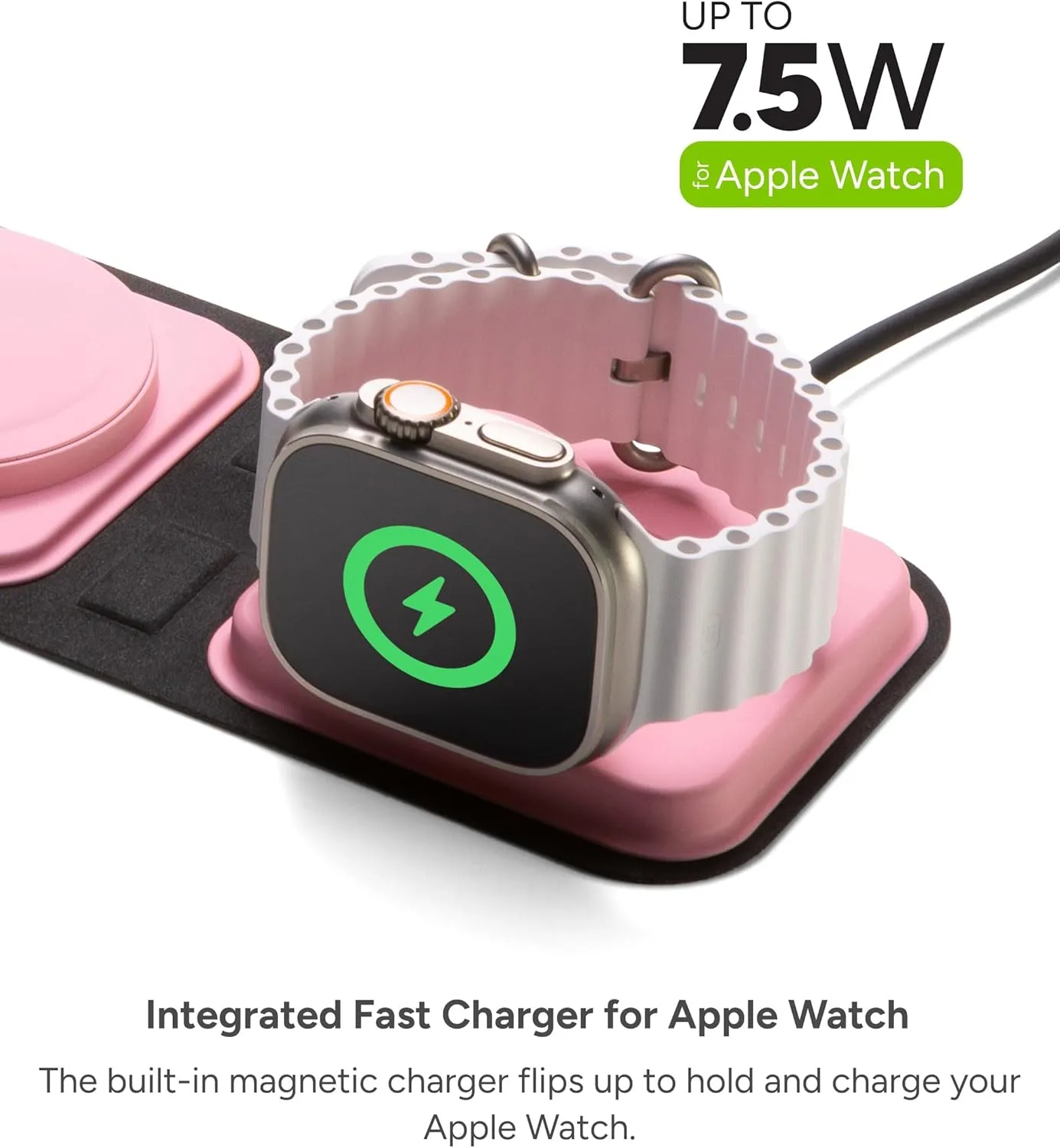 Mophie 3-in-1 Travel Charger with MagSafe - Portable Wireless Charging Hub, Compatible with iPhone 16/15/14/13/12 Series, Apple Watch Series 10 to 1 & Ultra, AirPods Pro/3rd Gen, Cherry Blossom Pink
