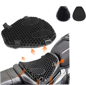 Motorcycle 3D Honeycomb Gel Cushion with Shock Absorption Function and Relief MassageBreathable for Long Rides Plus 4 Seasons Cover Inside Also, black