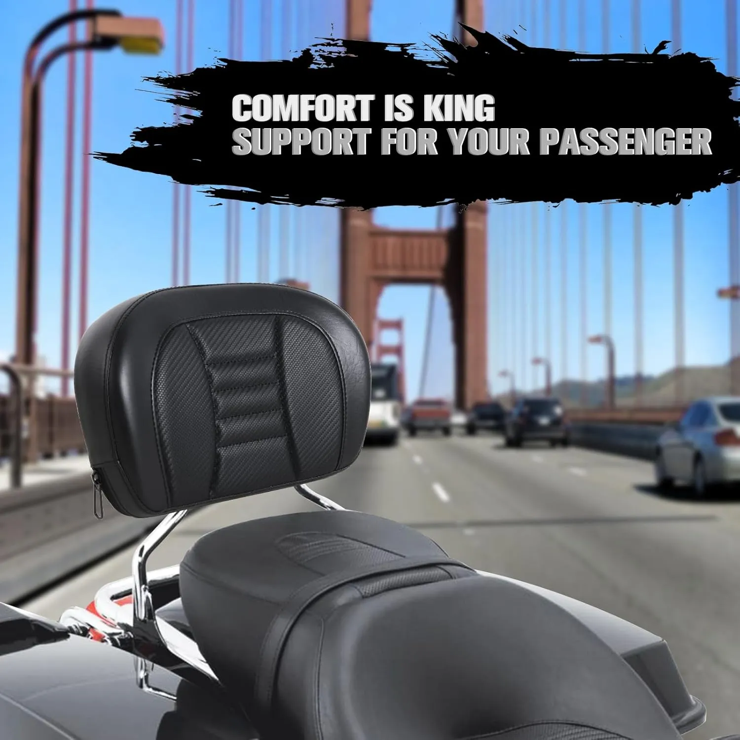 Motorcycle Detachable Sissy Bar Backrest Pad for Harley Glide Road King Traveler Rear Backrest Cushion 1996-2023 Black Thin Line Pad with Black Sissy Bar Backrest Pad Mount Kit