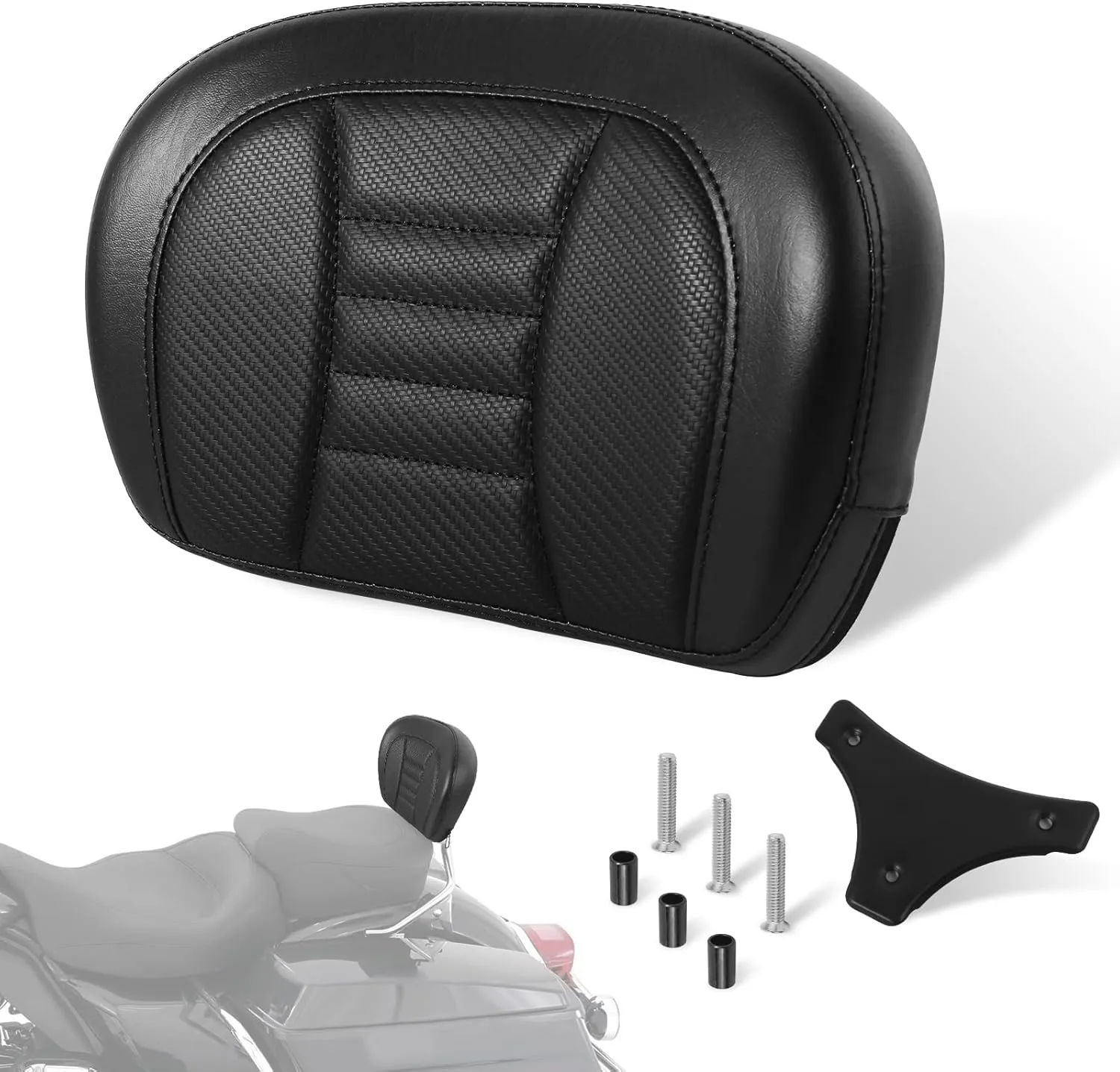 Motorcycle Detachable Sissy Bar Backrest Pad for Harley Glide Road King Traveler Rear Backrest Cushion 1996-2023 Black Thin Line Pad with Black Sissy Bar Backrest Pad Mount Kit