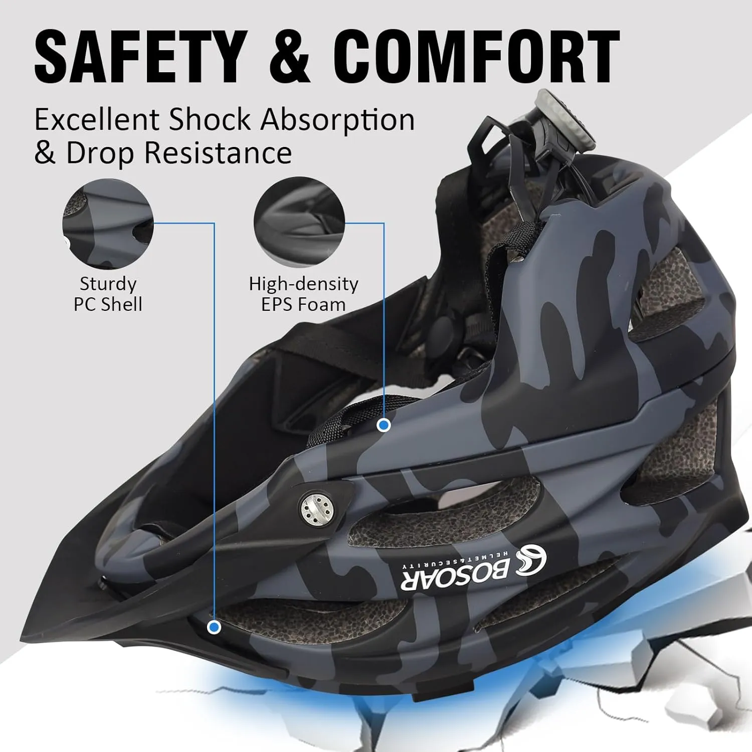 Mountain Bike Helmet,Adult Cycling Helmet with Camera Mount and Detachable Visor for Men Women Youth,Suggested Fit 55-61 Cm