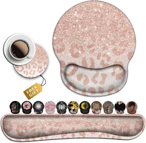Mouse Pad with Wrist Support, Ergonomic Gel Mouse Pad, Non-Slip and Durable, Memory Foam Keyboard Wrist Rest, Suitable for Office Typing, Games, Desktop Decoration,Pink Leopard Star