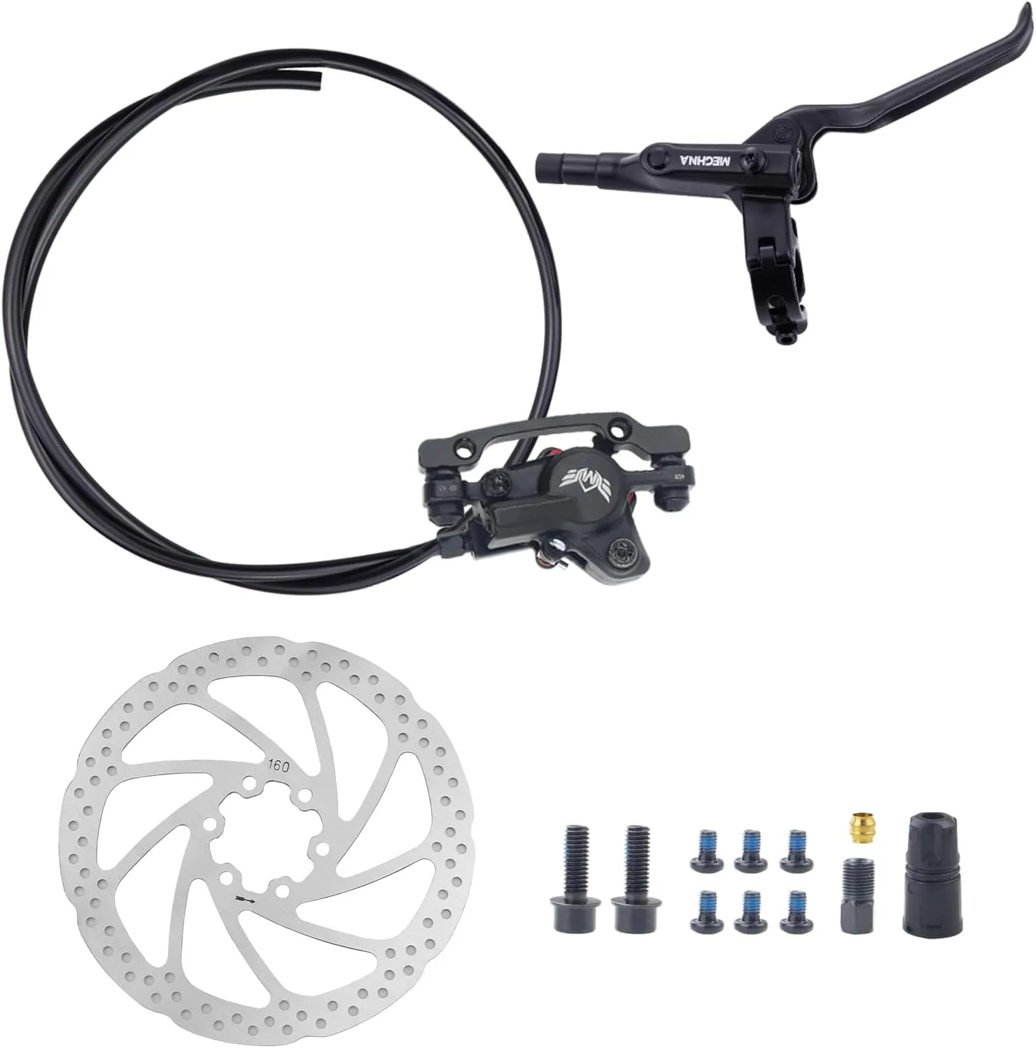 MTB Hydraulic Brake Set Bike Disc Brakes Kit with Right Rear 1550 mm 160mm Rotors Aluminum Alloy Hydraulic Brake Fit for Mountain Bike, MTB