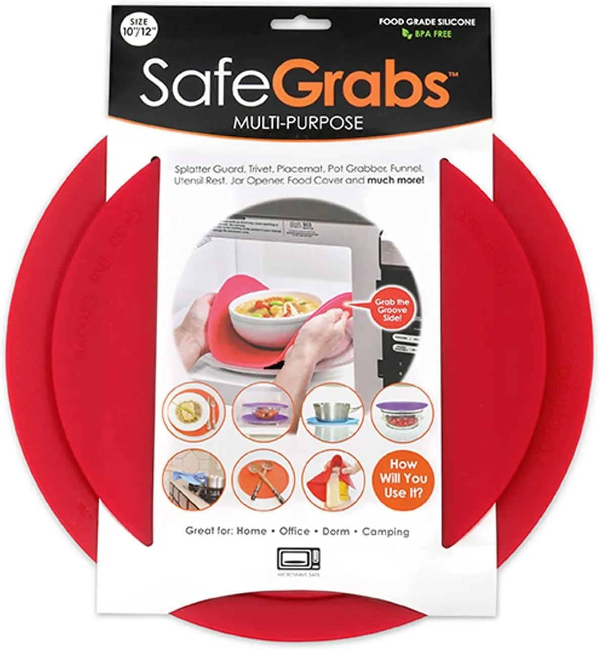 Multi-Purpose Silicone Original Microwave Mat as Seen on Shark Tank | Splatter Guard, Trivet, Hot Pad, Pot Holder, Minimize Mess (BPA Free, Heat Resistant, Dishwasher Safe), Set of 2, Red
