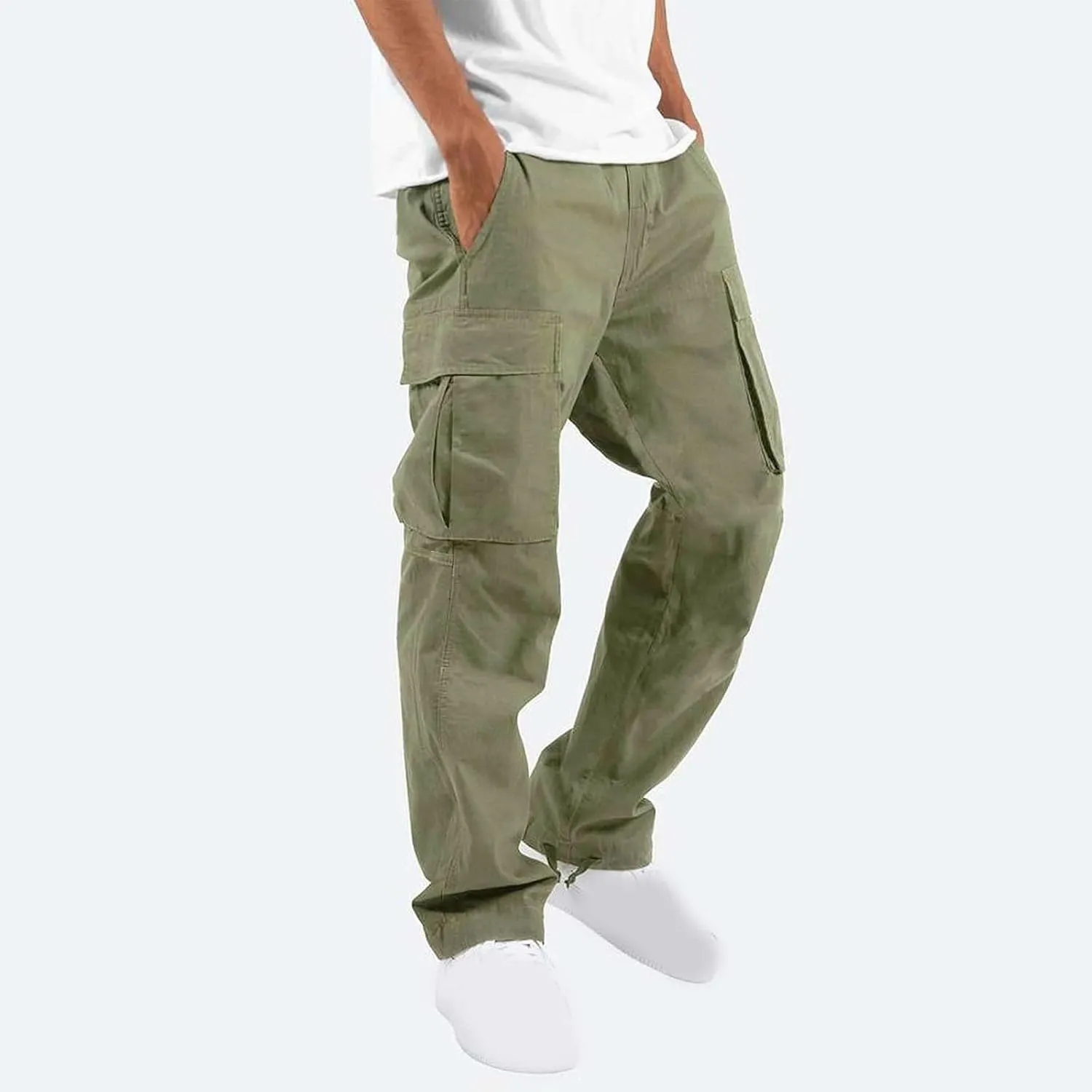 Muscularfit Mens Cotton Cargo Pants Casual Multi Pockets Solid Sweatpants Trouser Comfort Stretch Waist Outdoor Tactical Pant
