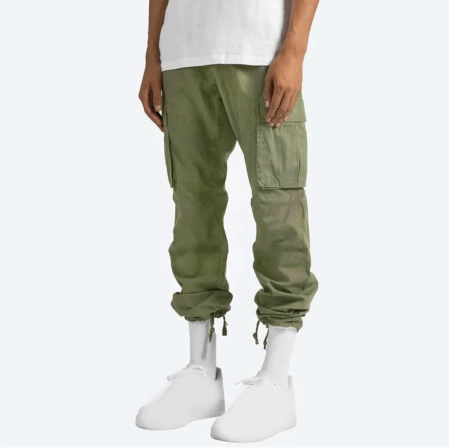 Muscularfit Mens Cotton Cargo Pants Casual Multi Pockets Solid Sweatpants Trouser Comfort Stretch Waist Outdoor Tactical Pant