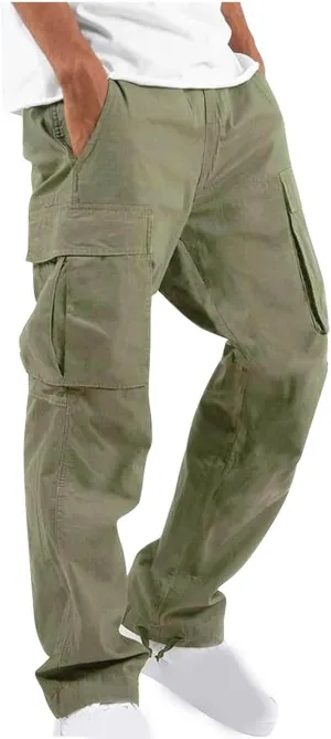Muscularfit Mens Cotton Cargo Pants Casual Multi Pockets Solid Sweatpants Trouser Comfort Stretch Waist Outdoor Tactical Pant