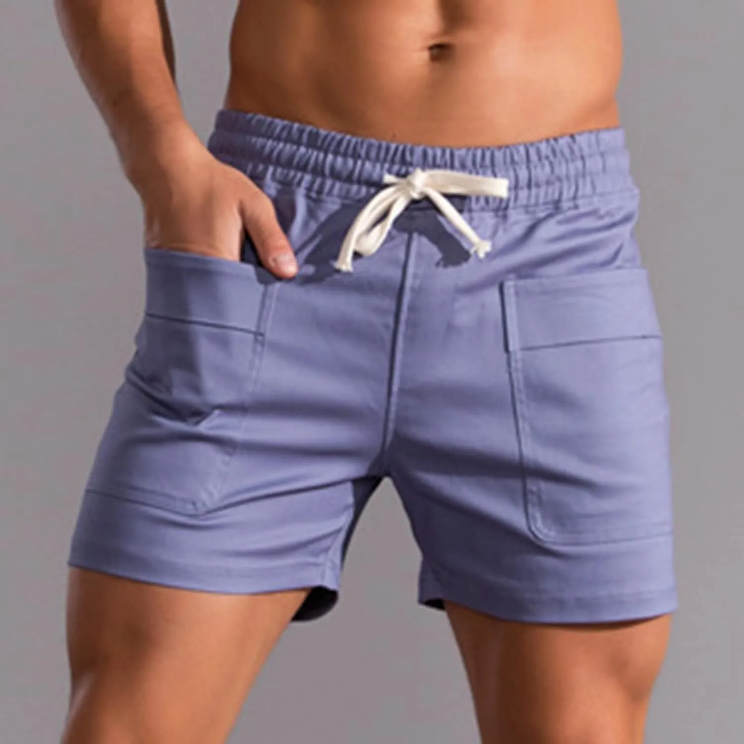 Muscularfit Mens Shorts Casual Stretch Waist Cotton Shorts Multi Pocket Drawstring Elastic Waist Cargo Shorts Regular Shorts