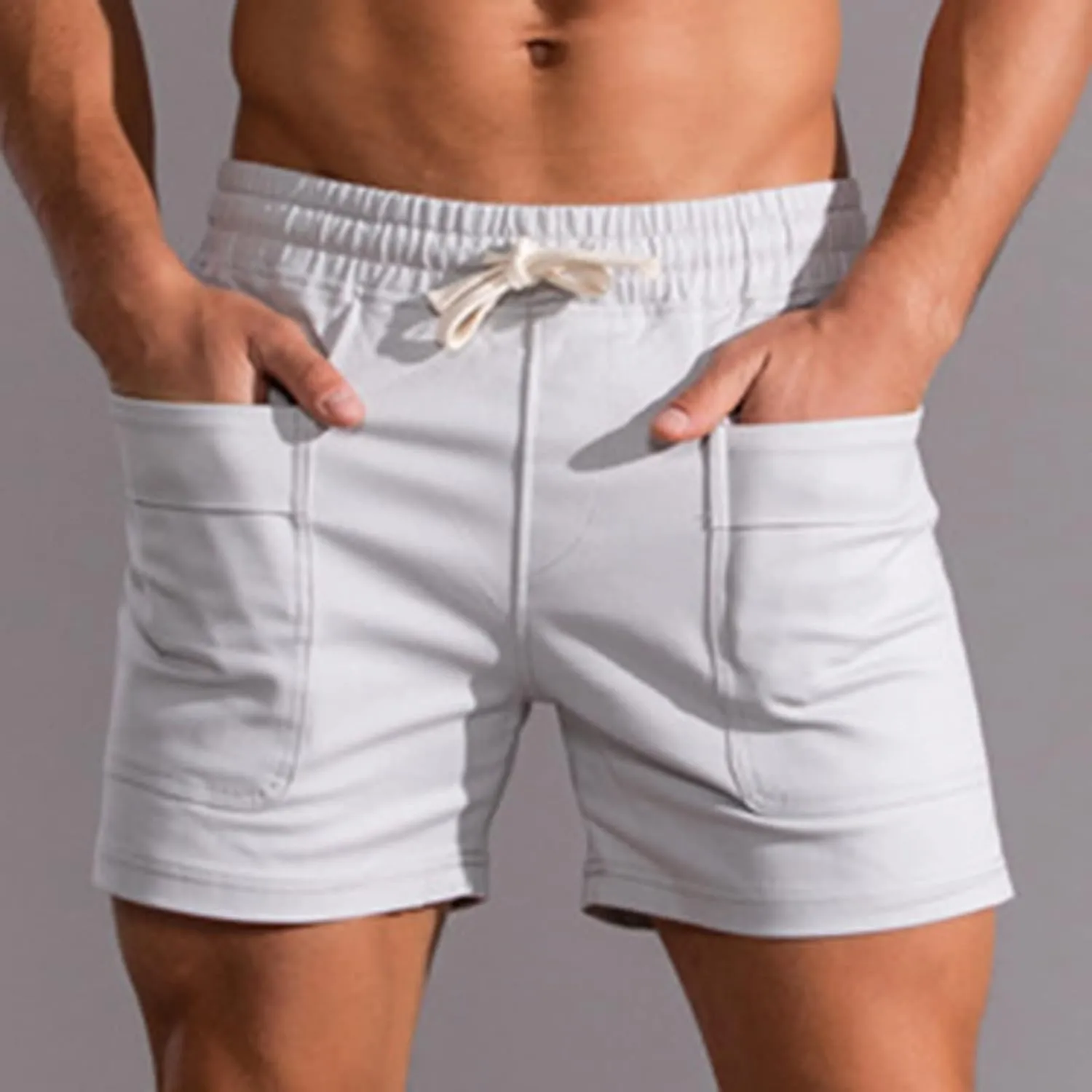 Muscularfit Mens Shorts Casual Stretch Waist Cotton Shorts Multi Pocket Drawstring Elastic Waist Cargo Shorts Regular Shorts