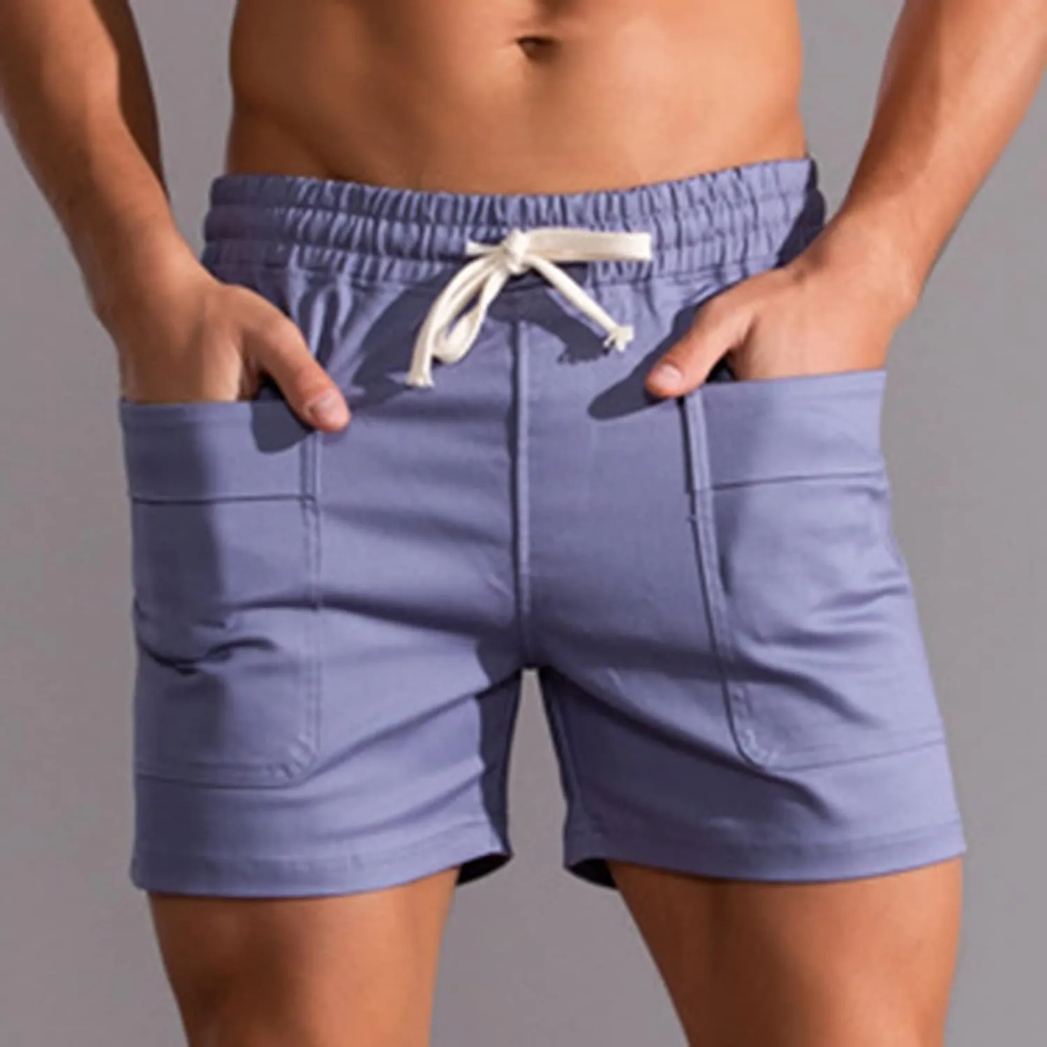 Muscularfit Mens Shorts Casual Stretch Waist Cotton Shorts Multi Pocket Drawstring Elastic Waist Cargo Shorts Regular Shorts