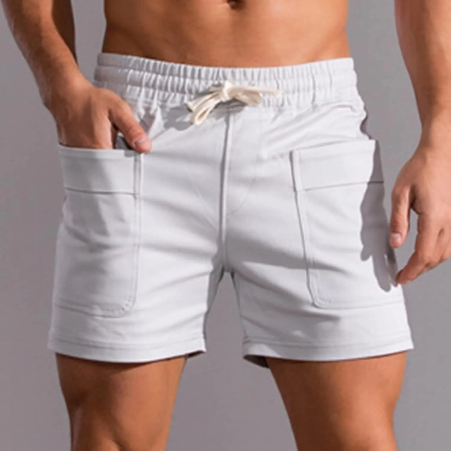 Muscularfit Mens Shorts Casual Stretch Waist Cotton Shorts Multi Pocket Drawstring Elastic Waist Cargo Shorts Regular Shorts