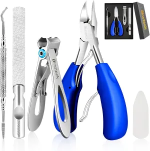 Nail Clippers for Thick Nails,Large Toenail Clippers for Ingrown or Thick Nails for Seniors,Women and Men. Professional Stainless Steel Toenail and Fingernail Clippers Set. (Blue/Silver)