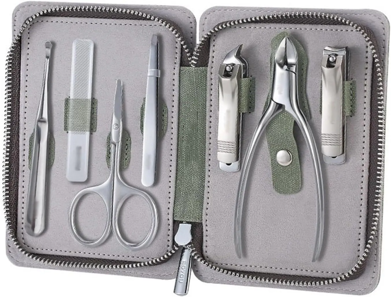 Nail Clippers Set Portable Nail Clipper Set, 7 Pieces Pedicure Grooming Kit for Men Women, Sharp Finger&Toe Nail Tool, Personal Care Manicure Kit with Leather Case Pedicure Tools for Feet (Co