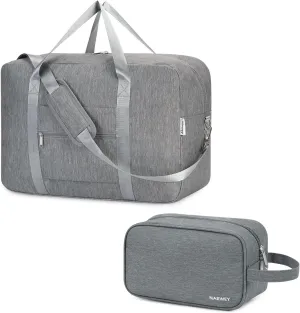 Narwey Foldable Carry on Bag with Toiletry Bag for Men and Women