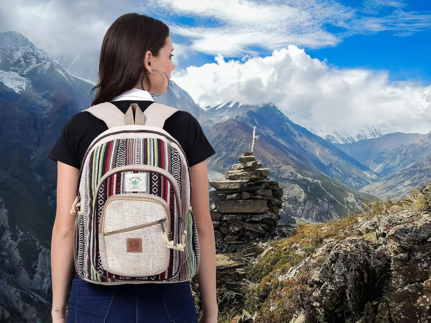 Natural Handmade Large Multi Pocket Hemp Nepal Backpack