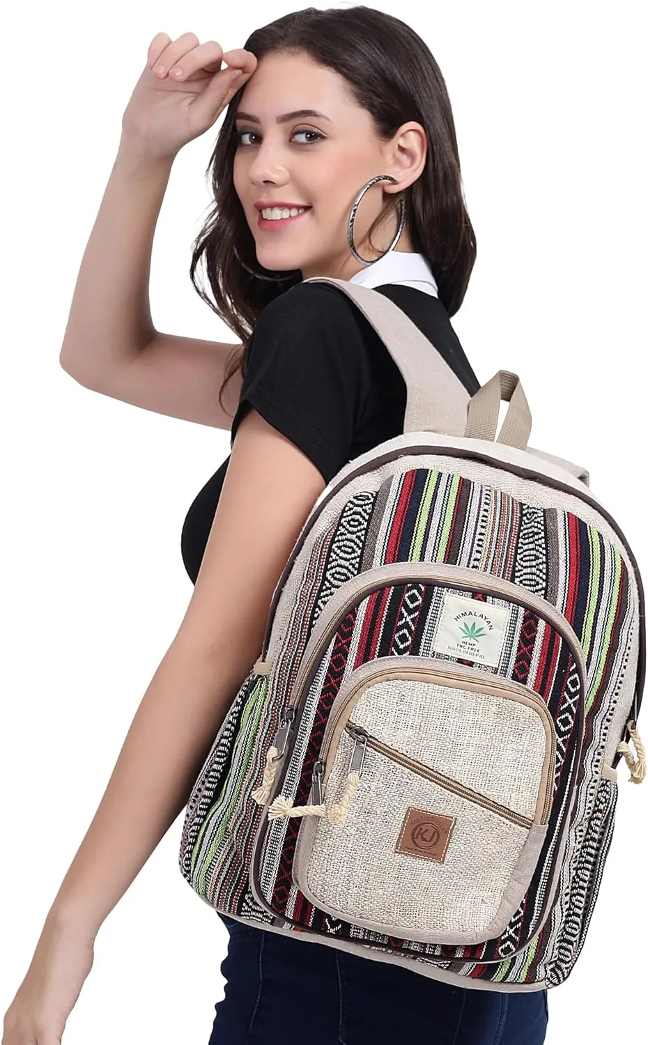 Natural Handmade Large Multi Pocket Hemp Nepal Backpack