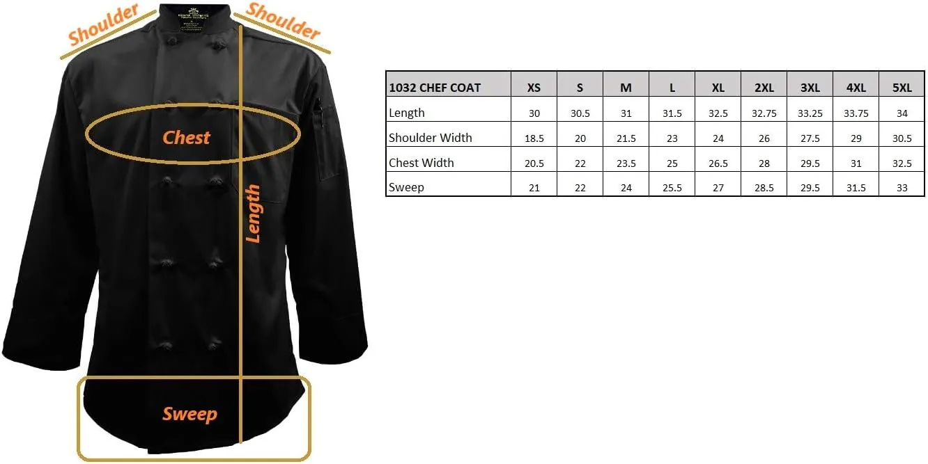 Natural Uniforms Chef Coat with Knotted Buttons-Multi Pack Quantities-Black
