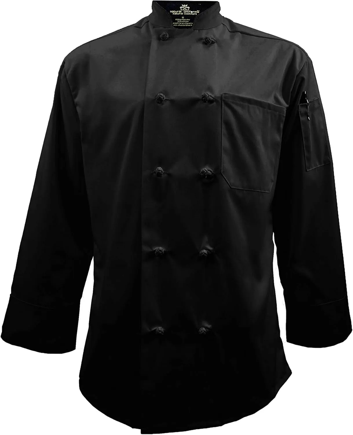 Natural Uniforms Chef Coat with Knotted Buttons-Multi Pack Quantities-Black