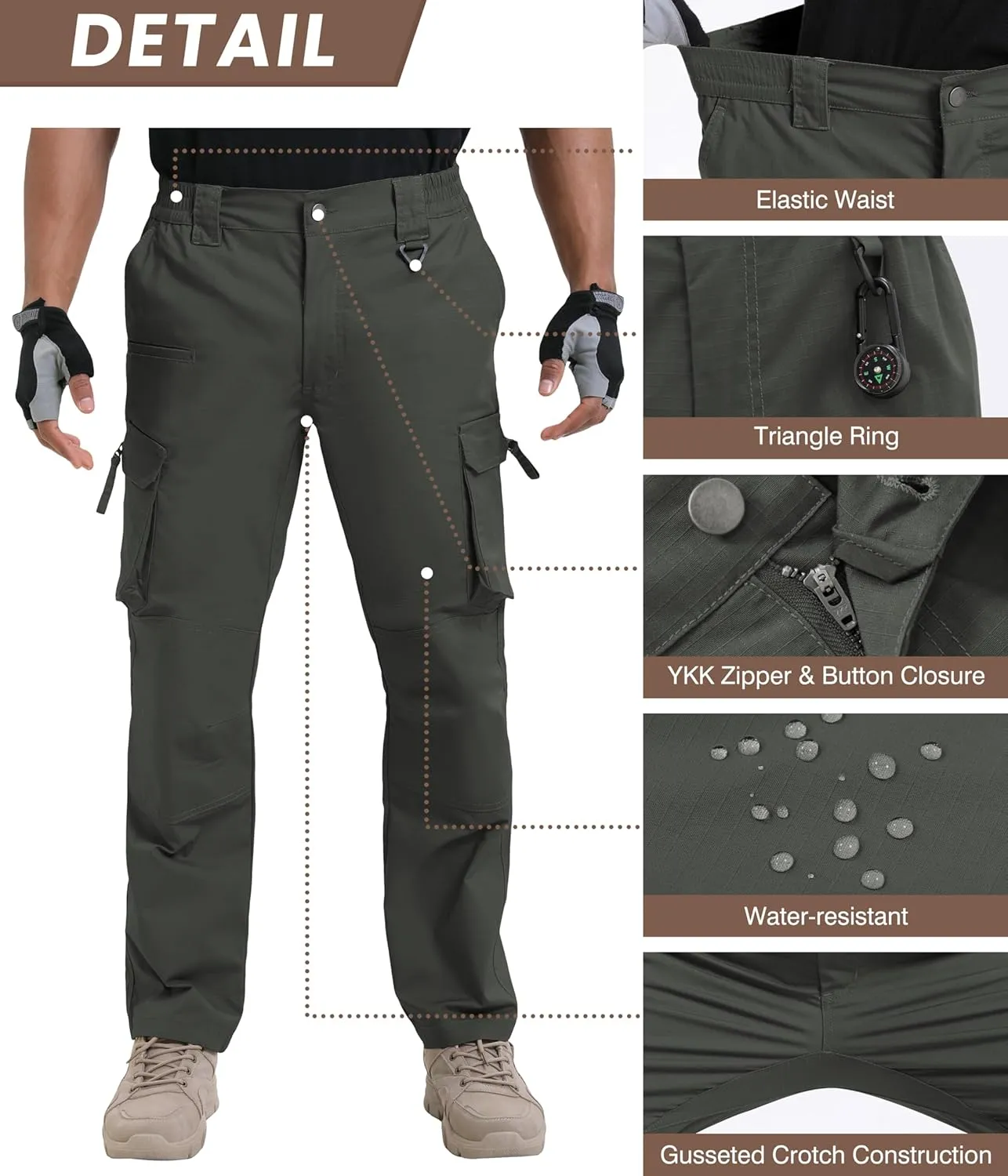 NATUVENIX Ripstop Men's Tactical Pants，Stretch Cargo Work Pants for Men Water Resistant Hiking Military Pants Relaxed Fit