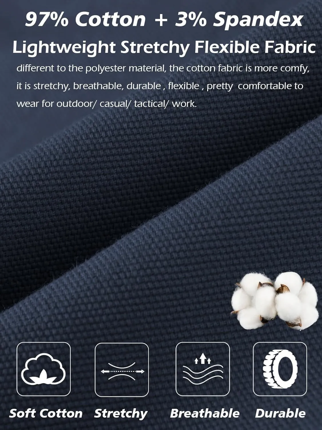 NAVEKULL Men's Flex Tactical Pants Cotton Stretch Work Cargo Pants Lightweight EDC Outdoor Hiking Trousers