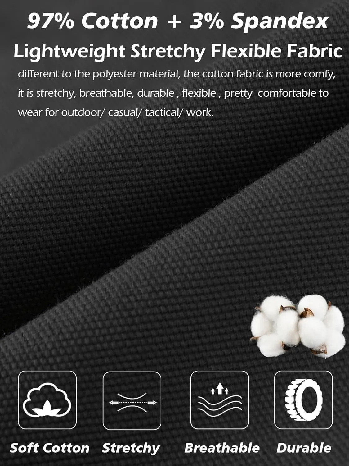 NAVEKULL Men's Flex Tactical Pants Cotton Stretch Work Cargo Pants Lightweight EDC Outdoor Hiking Trousers