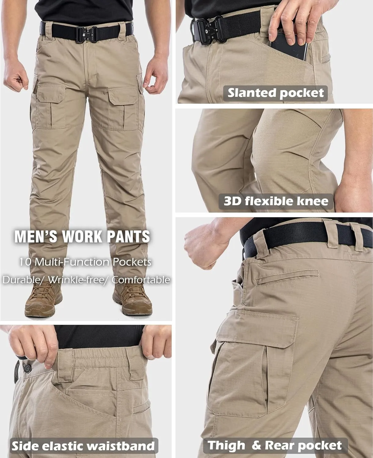 NAVEKULL Men's Outdoor Tactical Pants Rip Stop Lightweight Waterproof Military Combat Cargo Work Hiking Pants