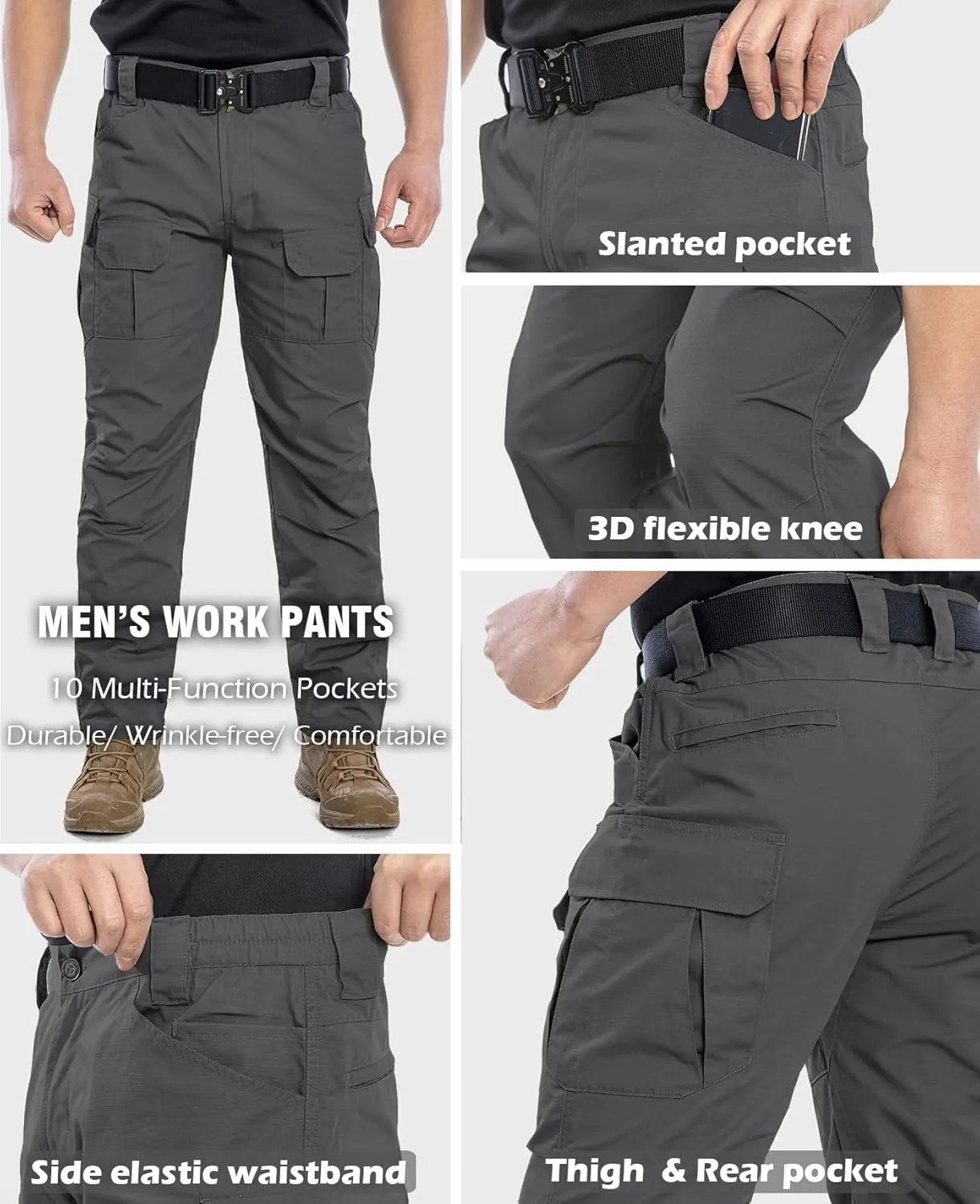 NAVEKULL Men's Outdoor Tactical Pants Rip Stop Lightweight Waterproof Military Combat Cargo Work Hiking Pants