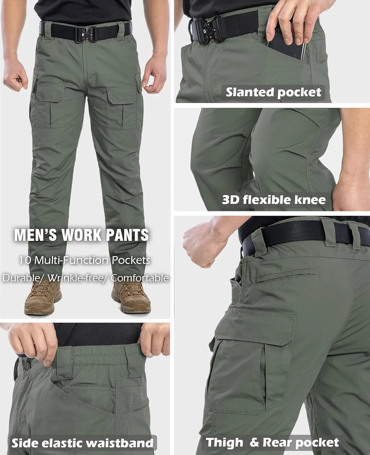 NAVEKULL Men's Outdoor Tactical Pants Rip Stop Lightweight Waterproof Military Combat Cargo Work Hiking Pants
