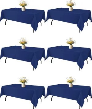 Navy Blue Fabric Rectangle Table Cloth - 6 Pack, 60" × 84" Washable Tablecloth for 5FT Tables, Wrinkle-Resistant & Heat-Proof Table Cover for Weddings, Dinners & Parties