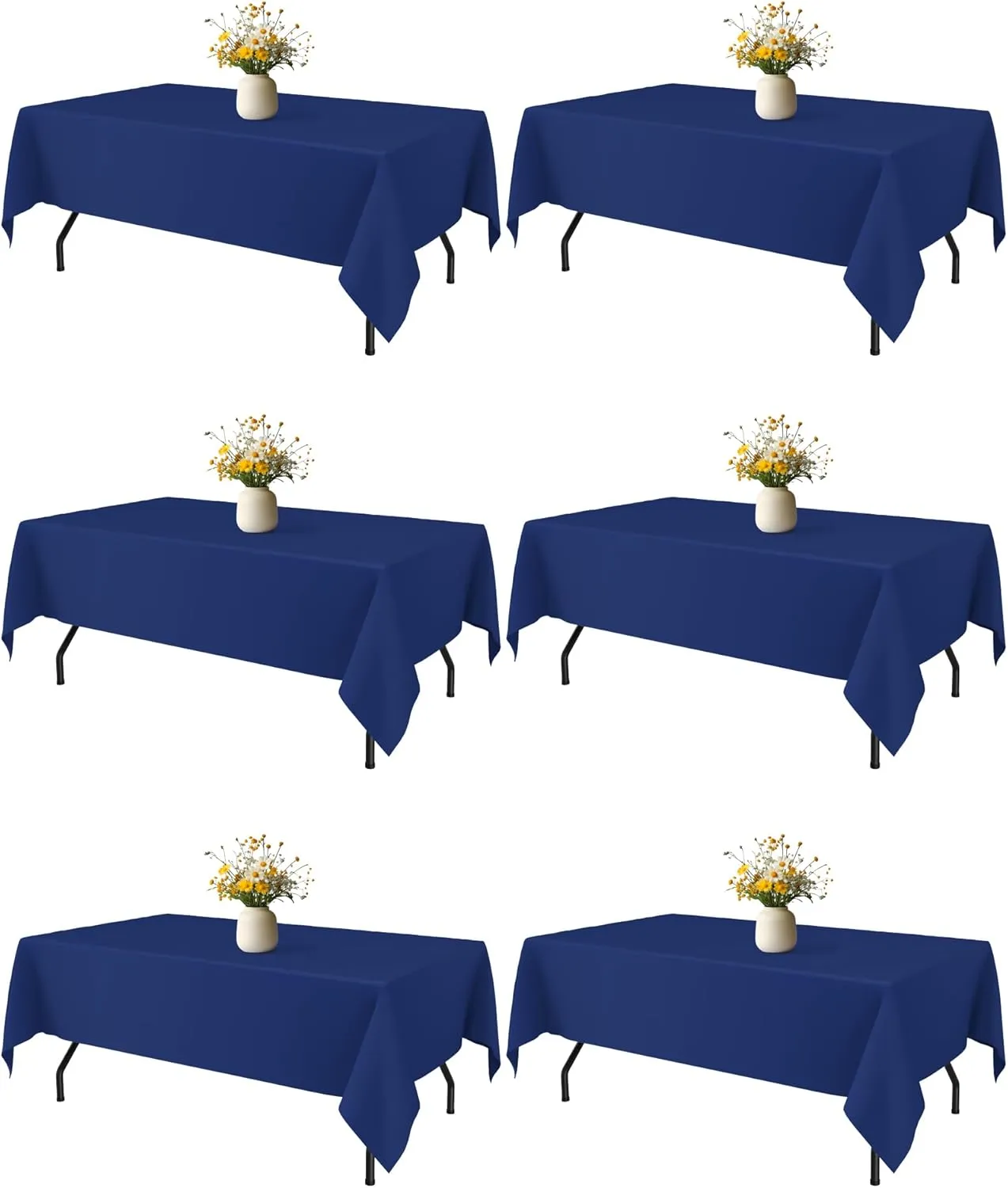 Navy Blue Fabric Rectangle Table Cloth - 6 Pack, 60" × 84" Washable Tablecloth for 5FT Tables, Wrinkle-Resistant & Heat-Proof Table Cover for Weddings, Dinners & Parties