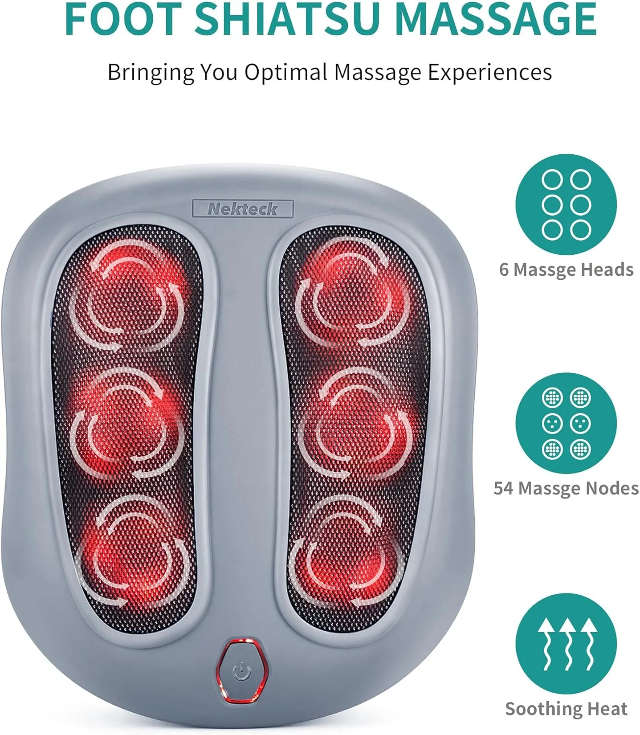 Nekteck Foot Massager with Heat, Shiatsu Heated Electric Kneading Foot Massager Machine for Plantar Fasciitis, Built-in Infrared Heat Function and Power Cord(Gray)