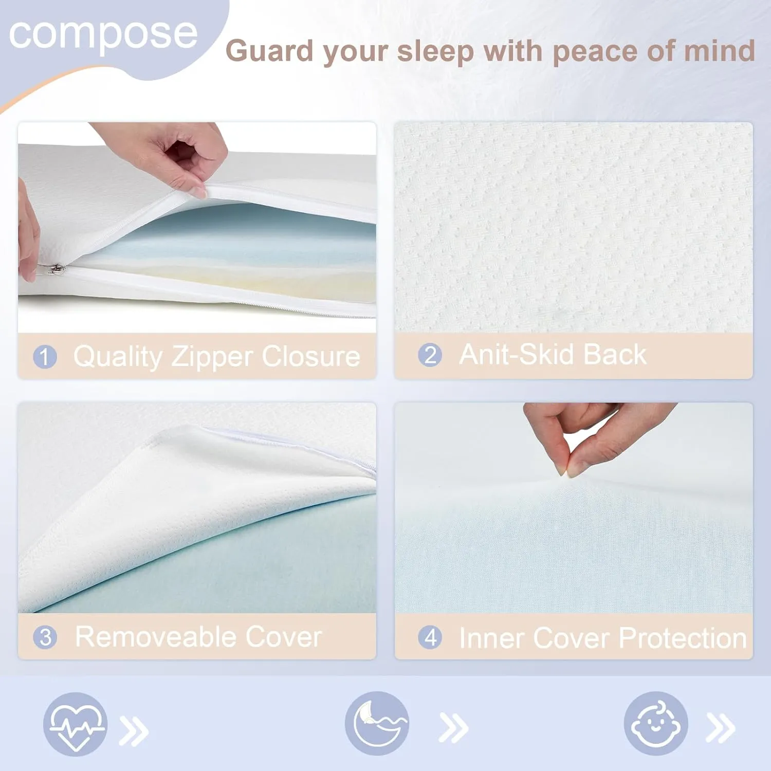 NeoBorn Baby Bassinet Mattress Pad, 32" x 18" Dual Sided Comfort Gel Memory Foam Mattress with Removable Breathable Soft Tencel Cover Fit for RONBEI/Ingenuity/Cuddor Baby Bassinet