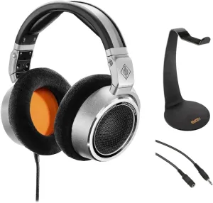 Neumann NDH 30 Dynamic Reference-Class Open-Back Studio Headphone Bundle with Auray HPDS-B Desktop Headphone Stand & 3.5mm Mini to Mini Cables, Black