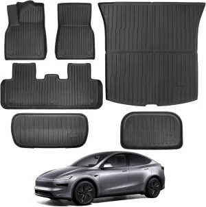 New 2025-2026 Tesla Model Y Juniper Floor Mats 5-Seat | All Weather TPE Waterproof Anti-Slip Friction-Resistant Front & Rear Trunk Mats | Floor mats for Families and pet Lovers