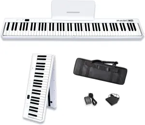 New 88 Key Foldable Electronic Piano can be folded in 180°,more portable. True and Pure Grand Piano Sound Source by France DREAM, Foot Pedal/Power adapter/Delicate Handbag (White )