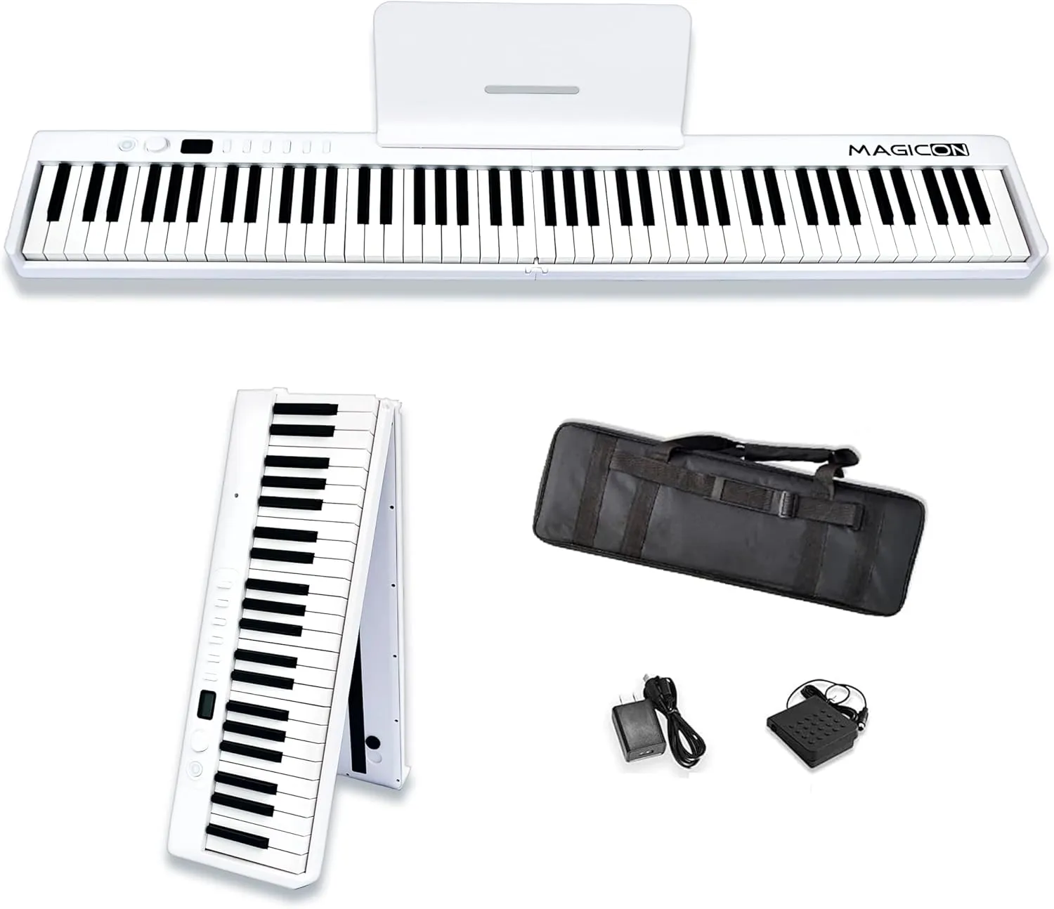 New 88 Key Foldable Electronic Piano can be folded in 180°,more portable. True and Pure Grand Piano Sound Source by France DREAM, Foot Pedal/Power adapter/Delicate Handbag (White )
