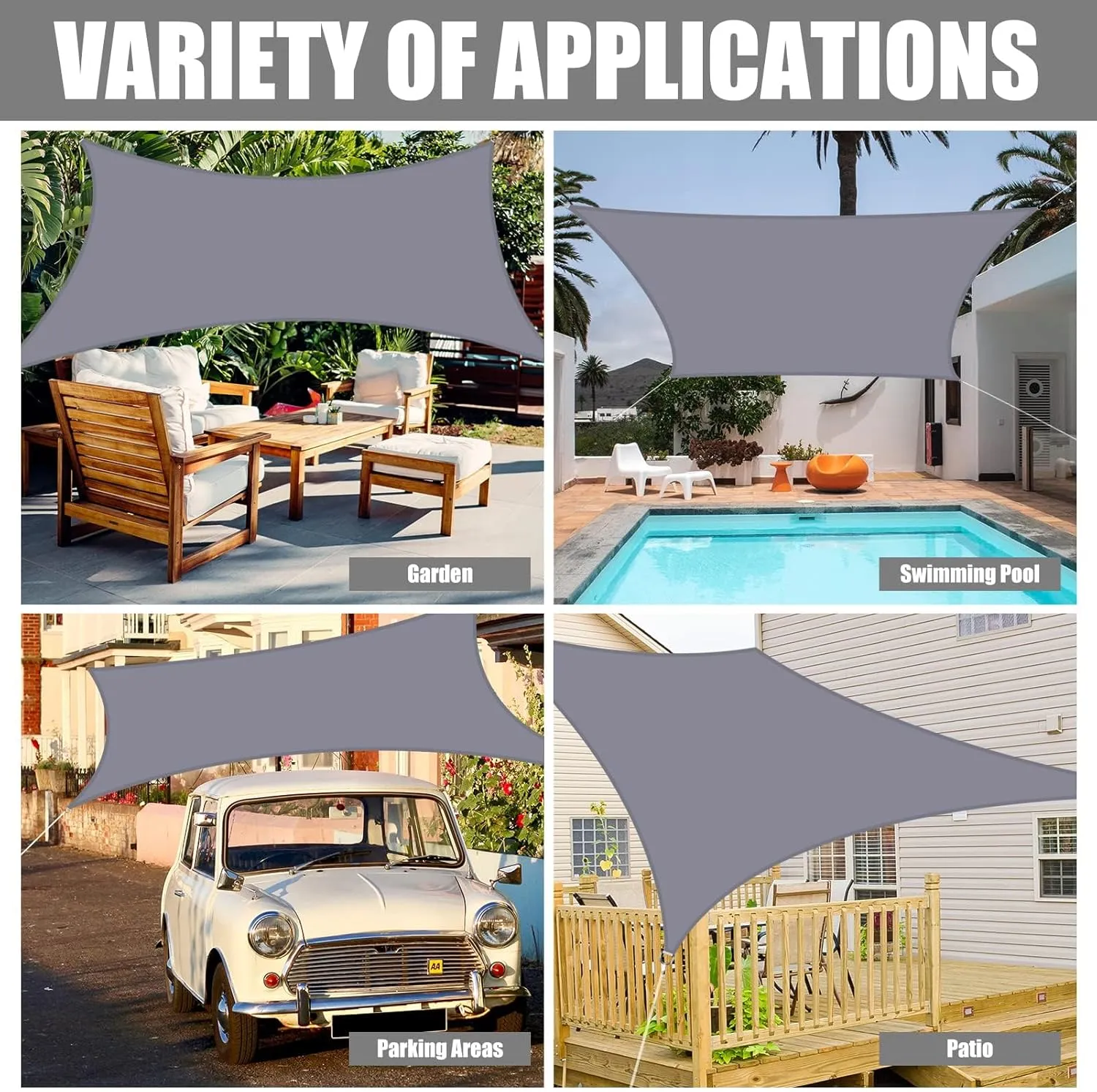 Neween Shade Sails, Waterproof Sun Shade Sail Rectangle UV Block Canopy Sun Shade for Outdoor Patio and Garden, Yard Activities (13'x20', Light Grey)