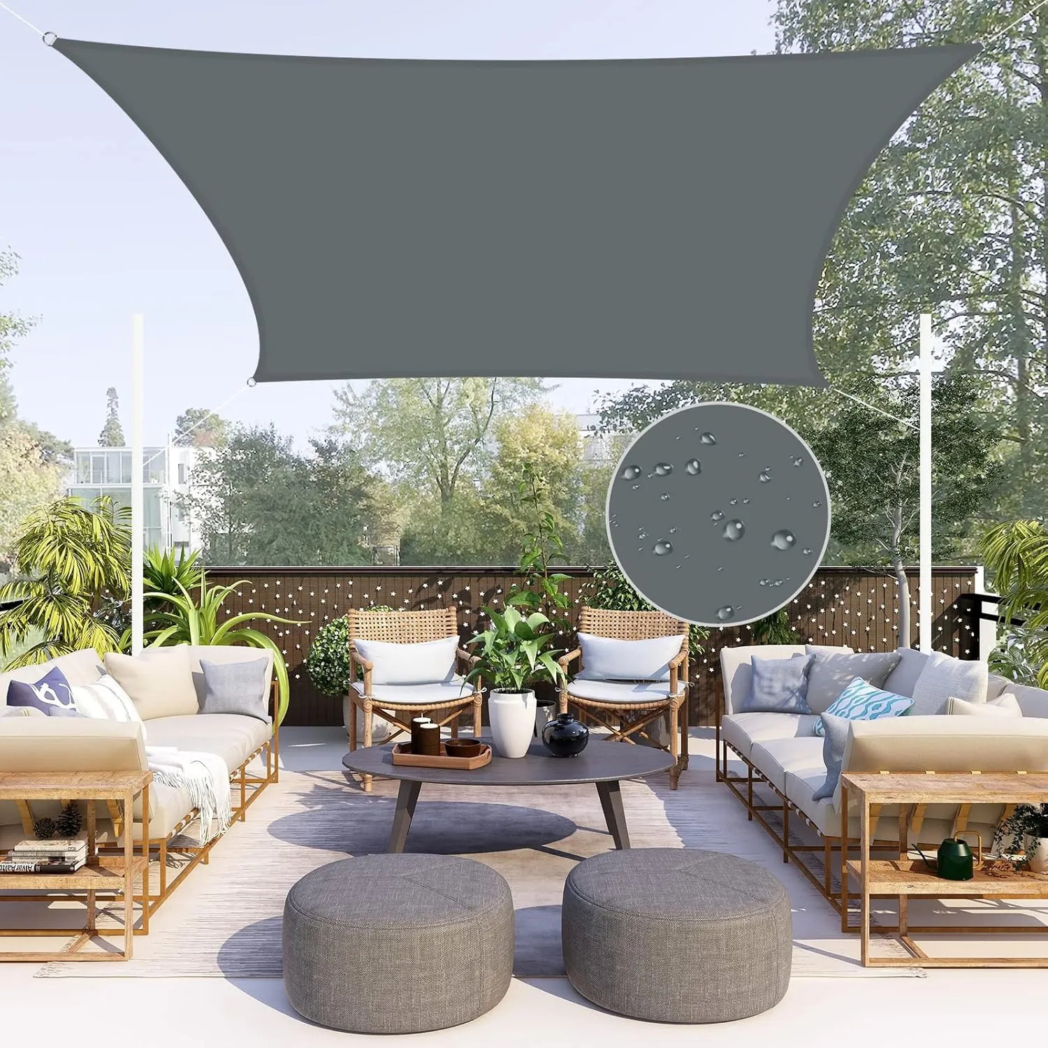 Neween Waterproof Sun Shade Sail Rectangle UV Block Canopy for Outdoor Patio and Garden, Yard Activities (6'x10', Gray)