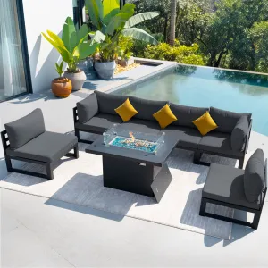 NICESOUL Aluminum Patio Sofa with Fire Pit 6 Seater 7-Piece