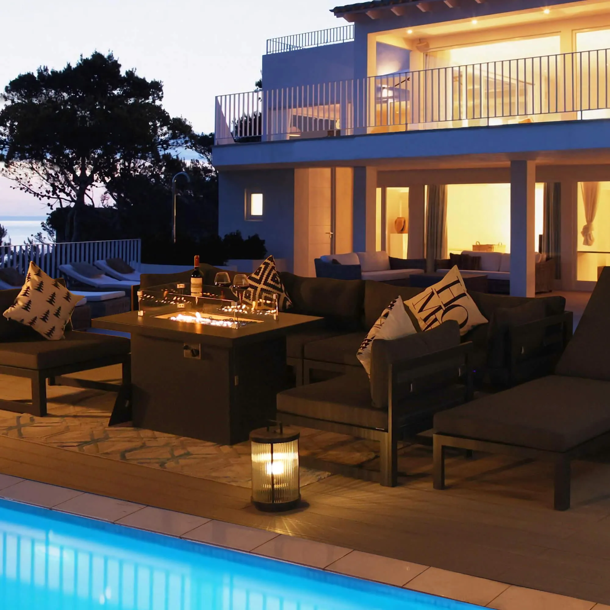 NICESOUL Aluminum Patio Sofa with Fire Pit 8 Seater 9-Piece