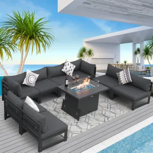 NICESOUL Aluminum Patio Sofa with Fire Pit 8 Seater 9-Piece