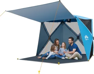 Night Cat Pop-up Beach Tent: 3 4 Persons Beach Shelter with Canopy and Footprint, UPF 50  UV Protection Backyard Camping Outdoor Canopy Poles Not Included