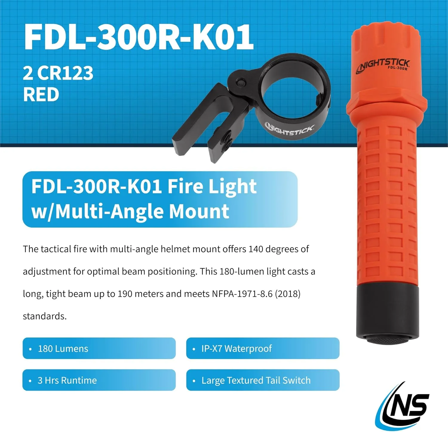 Nightstick FDL-300R-K01 Tactical Fire Light with Multi-Angle Helmet Mount
