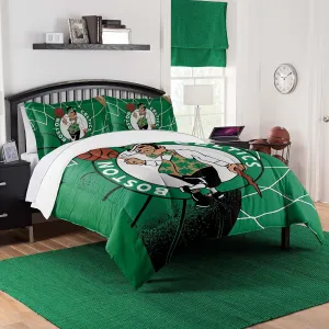 NORTHWEST NBA Boston Celtics Officially Licensed Comforter Set – NBA Team Logo Bedding – Super Soft Game Day Bed Set with Shams – Green and White Team Colors, Full/Queen