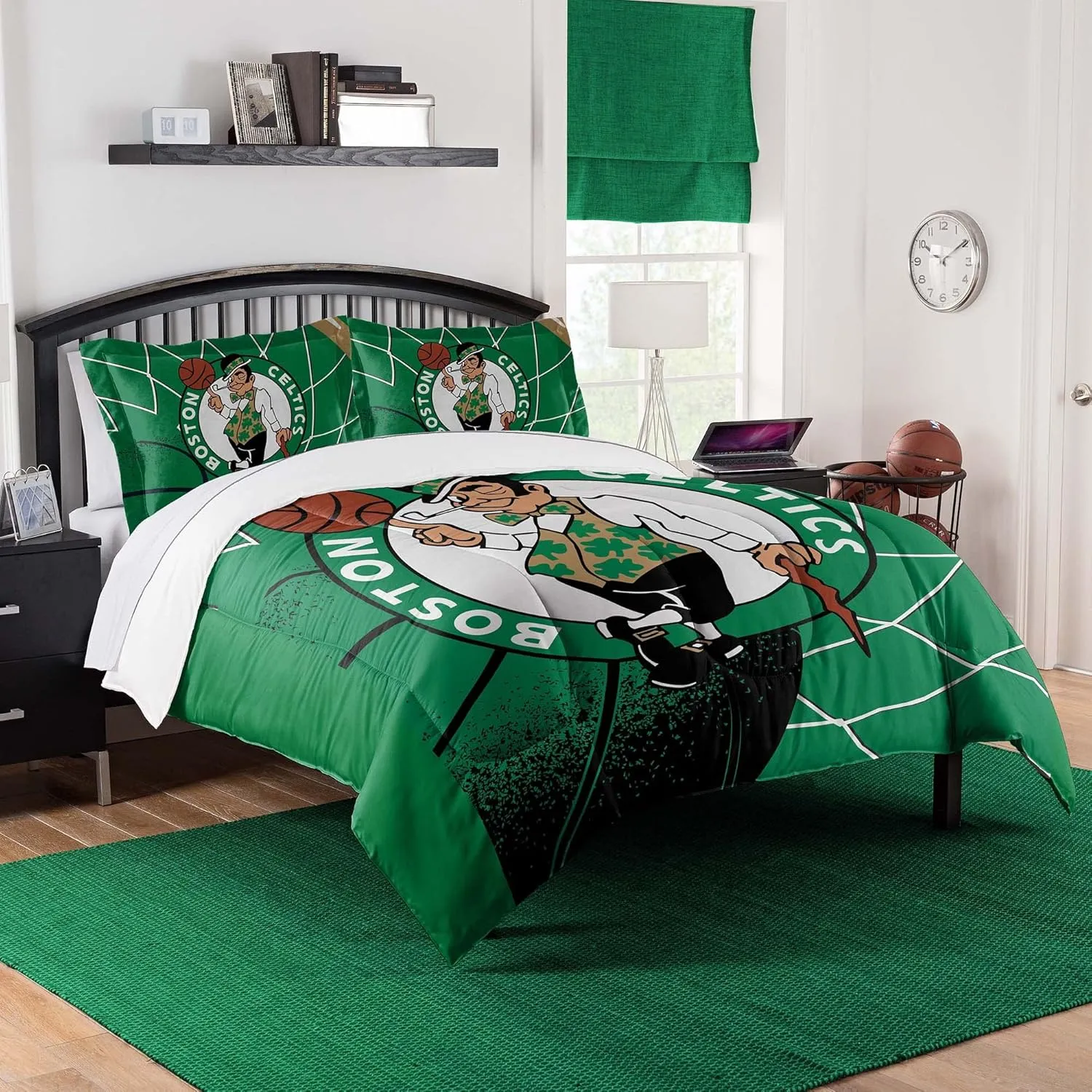 NORTHWEST NBA Boston Celtics Officially Licensed Comforter Set – NBA Team Logo Bedding – Super Soft Game Day Bed Set with Shams – Green and White Team Colors, Full/Queen