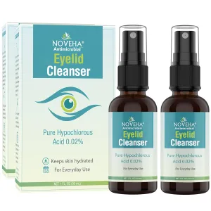 NOVEHA Eyelid Cleanser | Stye Eye Treatment | Eye Lid Cleaning | Dry Eye Relief | Fast Acting Soothing Eyelid Cleansing Formula | Pure and Gentle Lash Hypochlorous Acid Eyelid Spray (1oz - 2 Pack)