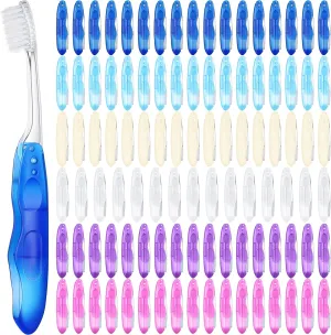Nuogo 100 Pack Travel Folding Toothbrushes Bulk Portable Pocket Toothbrush Travel Accessories in 6 Colors for Kids Adult Camping Hiking