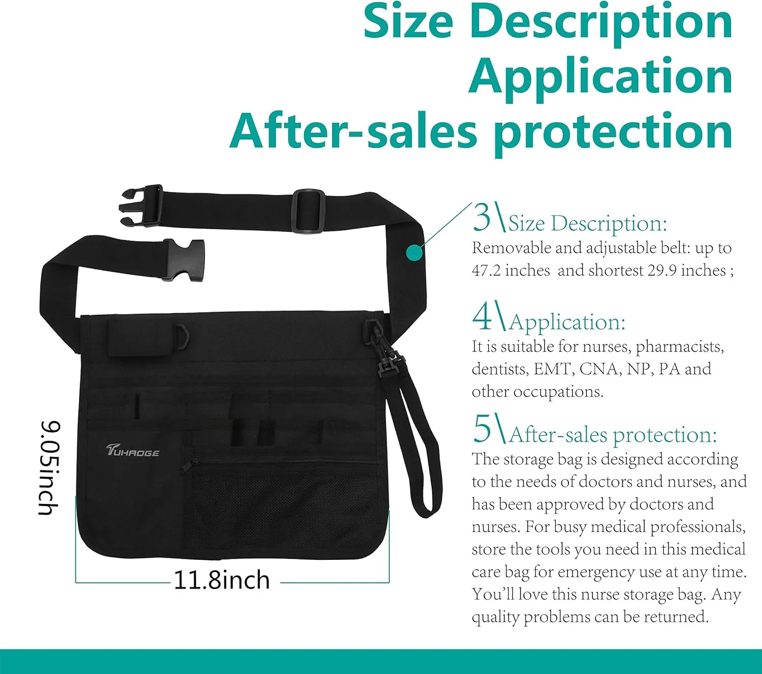 Nurse Storage Bag Multifunctional Nurse Storage Bag, Medical Kit Practical Waist Bag Nurse Pocket Storage Bag (Black)